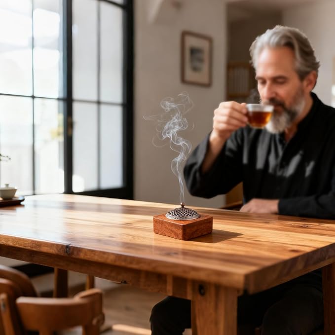 Acacia Wood Incense Burner for Cones & Coils, with Sticks Holder - 3-in-1, Zen Meditation Yoga Home Room Decor