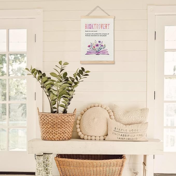 Exqcom Floral Book Lover Reading Wall Decor, Booktrovert Definition Bookish Wall Art Poster, Purple Floral Bookworm Posters for Reading Room Nook Corner Library Classroom, 12x16 Inches