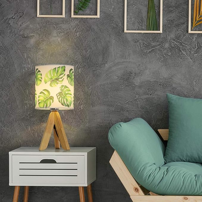 HAITRAL Small Table Lamp - Tripod Nightstand Lamp, Modern Bedside Desk Lamp for Kids Room, Girls Room, Bedroom, Dorm Room, Office with Wooden Base Fabric Lamp Shade