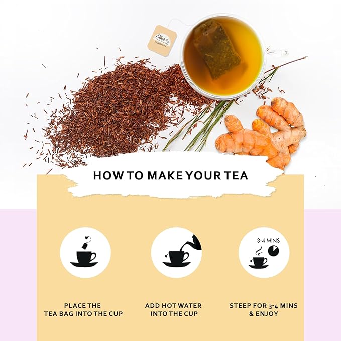 Olinda Turmeric Rooibos and Pepper Herbal Tea Organic Caffeine Free Tea for Weight Loss Detox and Antioxidant Support 28 Tea Bags Hot or Cold Brew