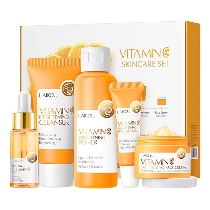 5Pcs Skincare Gift Set for Teenage Girls, Vitamin C Face Skin Care Kit With Cleanser, Toner, Face Serum, Eye Cream, Cream, Travel Skin Care Sets & Kits, Hydrating Facial Kit Skincare Set for Women Men