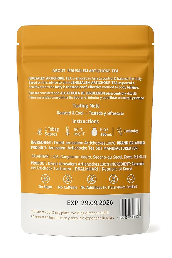 DALAMHARI Jerusalem Artichoke Tea 30T | Inulin Rich Post Meal & Sugar Balance Functional Tea | Korean Hand-Roasted Sunchoke Te De Alcachofa | Cold Brew Ready Triangle Teabags | Smooth Move & Colon Broom Alternative