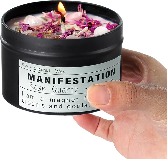 Crystal Soy Candles, Handmade Wishing Gifts, Wishing Law of Attraction, Moon Magic, Birthday Candle Gifts. (MANIFESTATION)