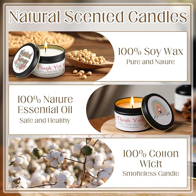 12 Pcs Physical Therapy Month Gifts Candles Bulk 3 oz Thank You Soy Wax Jar Candles for Scented Small Candle Gift Set Basket for PT PTA Physical Therapy Week Thank You Gifts(Pt Month)