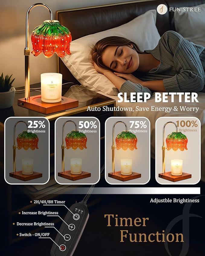 Candle Warmer Lamp with Timer Dimmable, Height Adjustable Birthday Gifts for Women Mom House Warming, Home Decor, Lotus Flower Candle Lamp Warmer 2 Bulbs Inc (Strawberry)