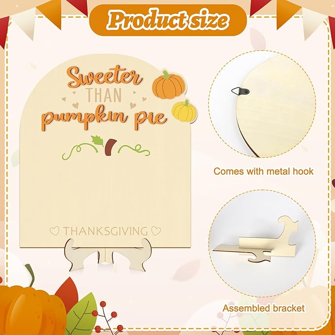 Sereliy Baby's First Thanksgiving DIY Footprint Art Card, Wooden Thanksgiving Baby Sign Keepsake Ornaments for Baby Shower Newborn Photoshoot Prop(Pumpkin)