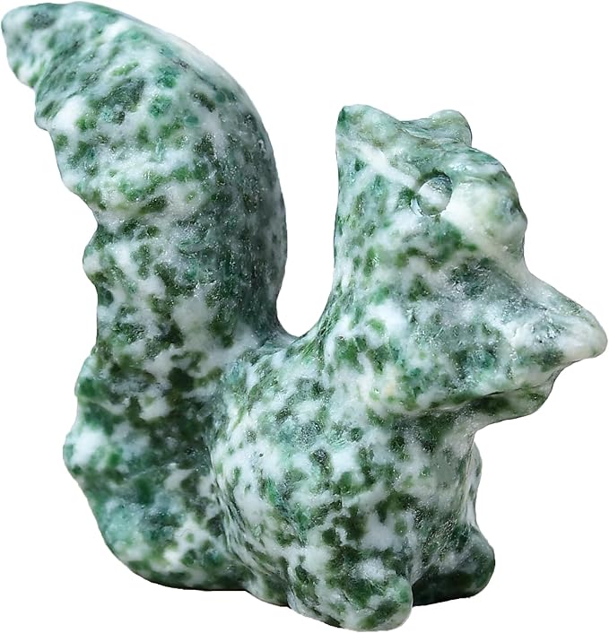 Qinghai Emerald Squirrel Crystal Healing Stone Spiritual Meditation Pocket Figurine Statue Natural Gemston Hand Carved Polished Home Room Office Desk Decoration Gift Collect