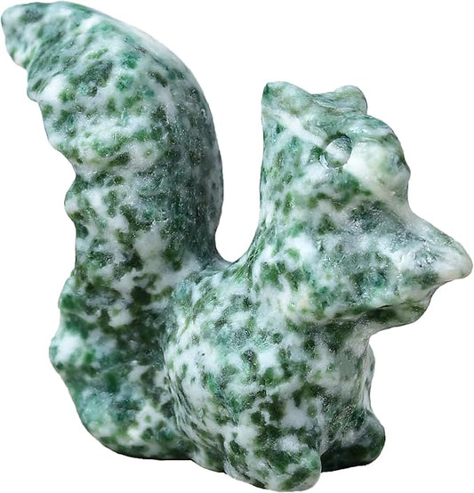 Qinghai Emerald Squirrel Crystal Healing Stone Spiritual Meditation Pocket Figurine Statue Natural Gemston Hand Carved Polished Home Room Office Desk Decoration Gift Collect