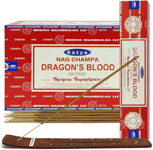 Dragon's Blood Incense Sticks and Incense Stick Holder Bundle Insence Insense Satya