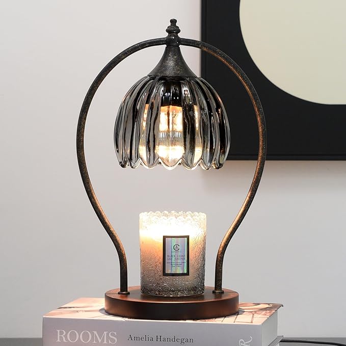 Candle Warmer Lamp, Vintage Dimmable Candle Warmer with Timer, Wax Melts Warmer for Jar Candles Birthday Gifts for Men & Women, House Warming Gifts New Home Decor for Bedroom Living Room, Gray Black