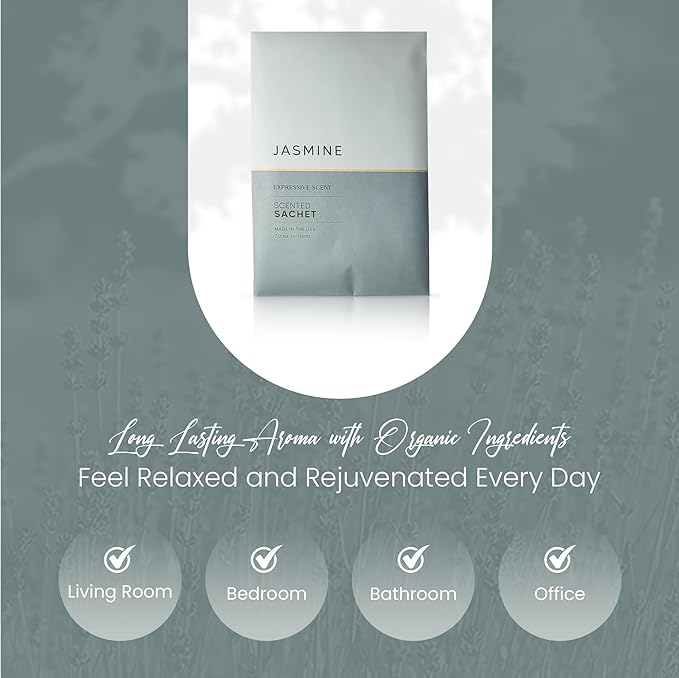 Expressive Scented Sachet Pouches – Perfect Jasmine Air Freshener & Closet Deodorizer for Drawers, Closets, Cars and Bathrooms – Long-Lasting Fresh Scent Sachets (6- Pack)