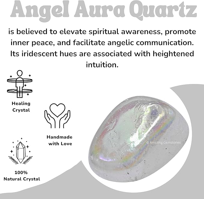 Amazing Gemstone Angel Aura Quartz Crystals and Healing Stones Tumbled - 1 oz, Healing Stones for Energy Balance, Stress Relief - Premium Polished Gems Rocks for Meditation and Wellness