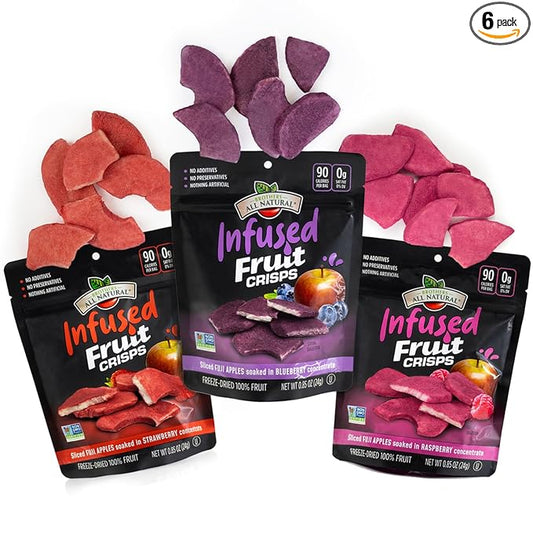 Brothers All Natural Infused Freeze Dried Fruit Crisps, Variety Pack, 0.85 Oz (Pack of 6), Fuji Apple Infused with Blueberry, Raspberry & Strawberry, Made with 100% Fruit, Gluten Free, Soy Free, Vegan, Heathy Snack, Resealable Pouch