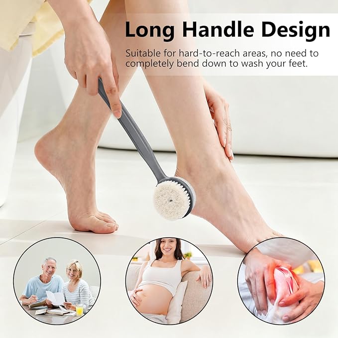 Foot File Callus Remover,Beomeen Pumice Stone for Feet with Long Handle, Hard Skin Callus Remover, 2 in 1 Foot Scrubber, Back Body Brush for Shower Brush Deep Cleansing and Exfoliating (Curved),Grey