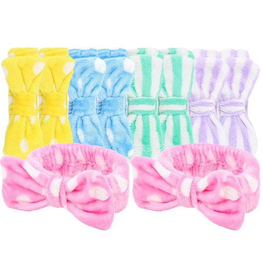 Casoty Spa Headbands - 10 Pcs Soft Coral Fleece Bow Headbands for Face Washing, Shower, Skin Care, Yoga
