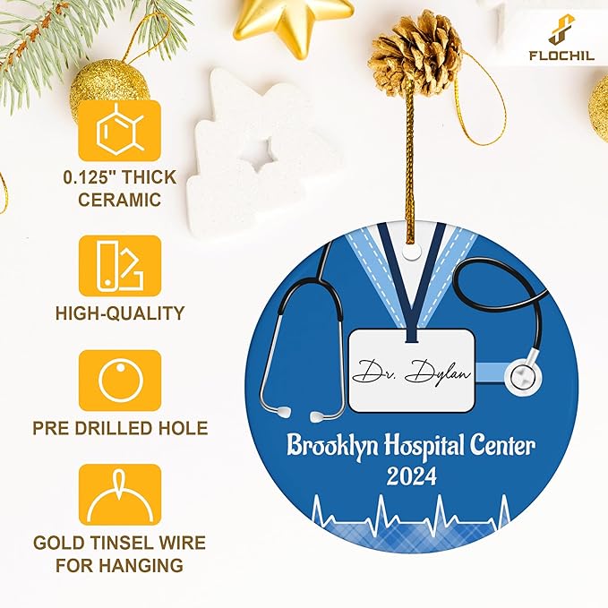 FLOCHIL Personalized Doctor Christmas Ornaments, Custom Ornaments Doctor with Name, Best Doctor Ornament, Gifts for Women, Christmas