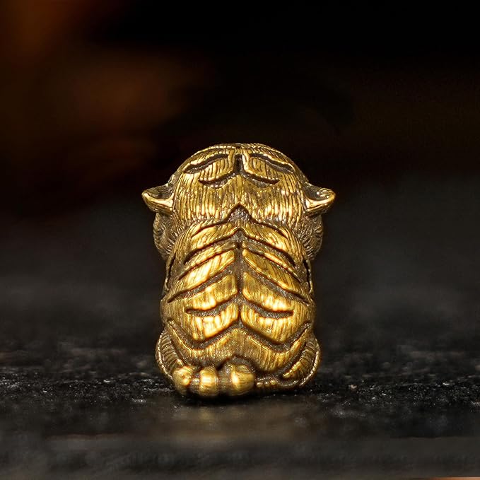 CHOVY 100% Solid Brass Baby Tiger Statue - Handcrafted Retro Animal Sculpture, Cute Desk & Shelf Decor for Living Room or Office, Unique Collectible Art Gift for Tiger Lovers & Wildlife Enthusiasts