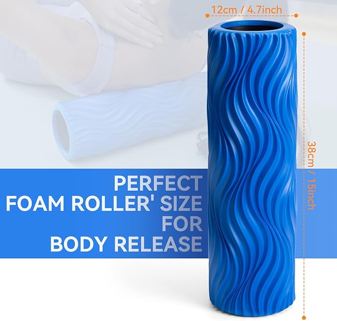 Foam Roller Medium Density Back Roller for Deep Tissue Muscle Massage of The Back and Leg Muscles - Self Myofascial Release of Painful, Wave Textured Muscle Roller, Fitness Roller for Pilates, Yoga