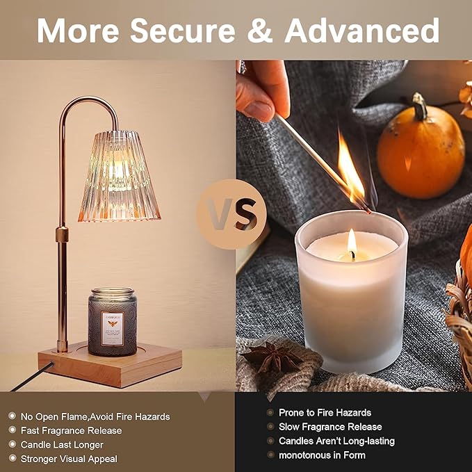 Candle Warmer Lamp with Timer - Electric Candle Warmer for Jar Candles - Adjustable Height & Dimmable Light Candle Lamp Warmer with 2 Bulbs - House Warming Gifts, New Home Bedroom Décor