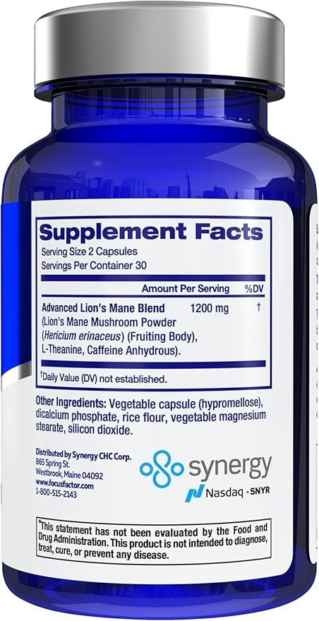 Focus Factor Lions Mane Plus, Advanced Nootropic with L-Theanine, Caffeine, Focus and Energy (60 Count)