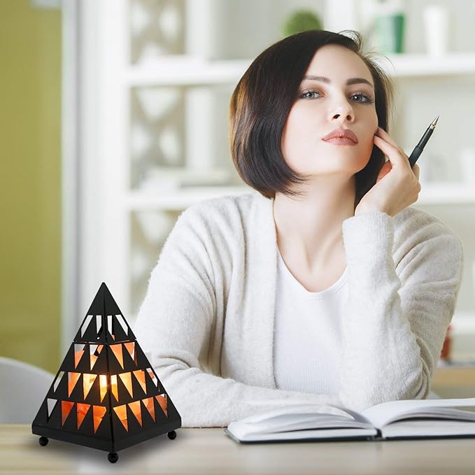 Himalayan Glow Pyramid Style Crystal Salt Night Light lamp with Pink Salt Chunks, Salt Lamp Bulb,(ETL Certified) Dimmer Switch, Unique Lightening Ambience