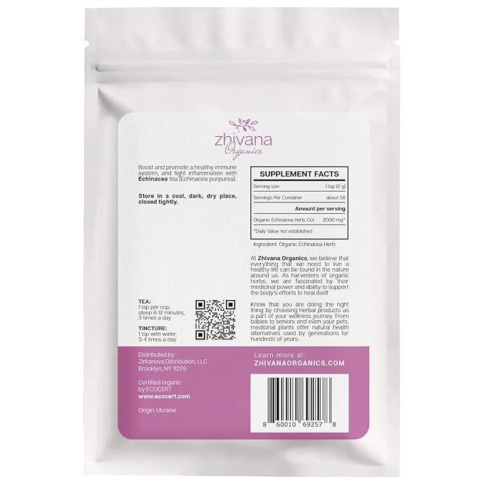 Echinacea Tea Organic (40 Tea Bags) - 100% Pure Natural Immunity Support - Equinacea Organica - Herbal Infusion - Caffeine-Free