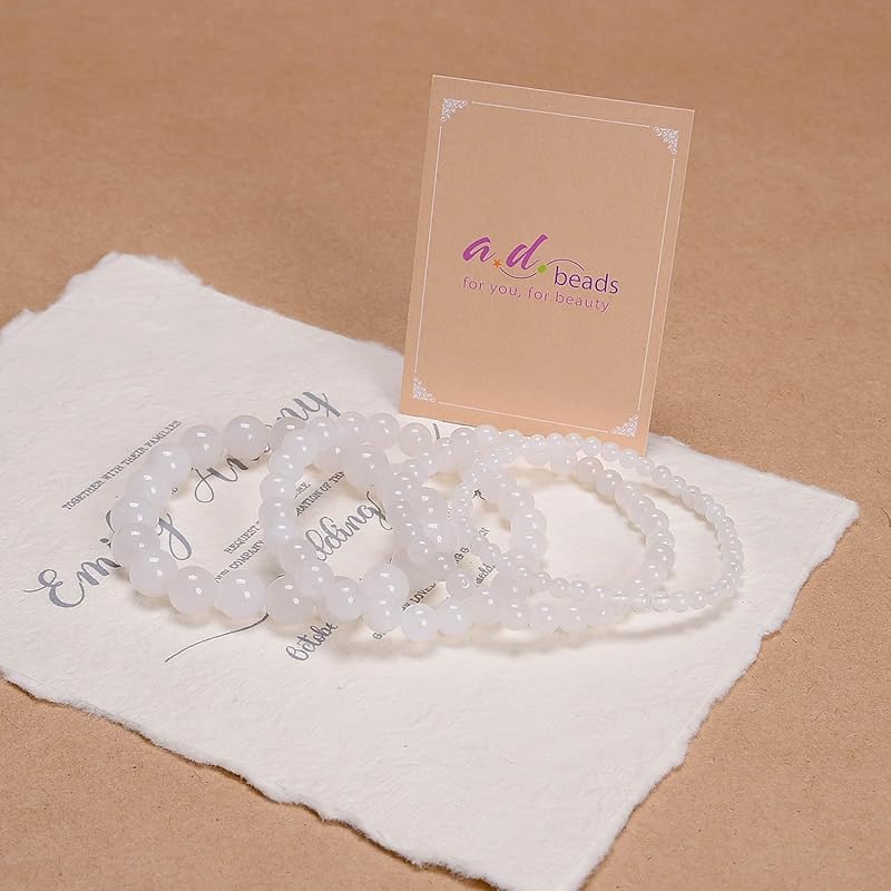 AD Beads Handmade Gemstone Stretch Elastic Bracelet Crystal Healing Reiki Nature's Beauty and Spiritual Essence Unisex (10mm, White Jade (Decision Making))