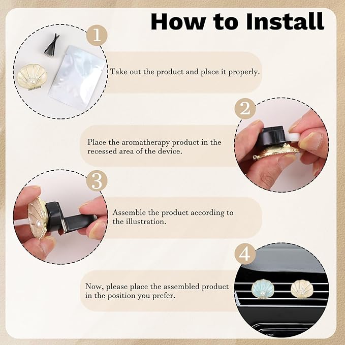 2Pcs Car Vent Clips Air Fresheners - Beach Seashell Car Accessories Dashboard Decorations, Cars Interior Diffuser Decor Gift for Women Lover and Friend