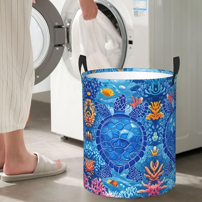Laundry Basket Turtles Collapsible Large Capacity,63L Dirty clothes basket Durable Lightweight Hamper With Handles Ideal For Clothes,Toys Home Organization size19.6"L x 15.7"W