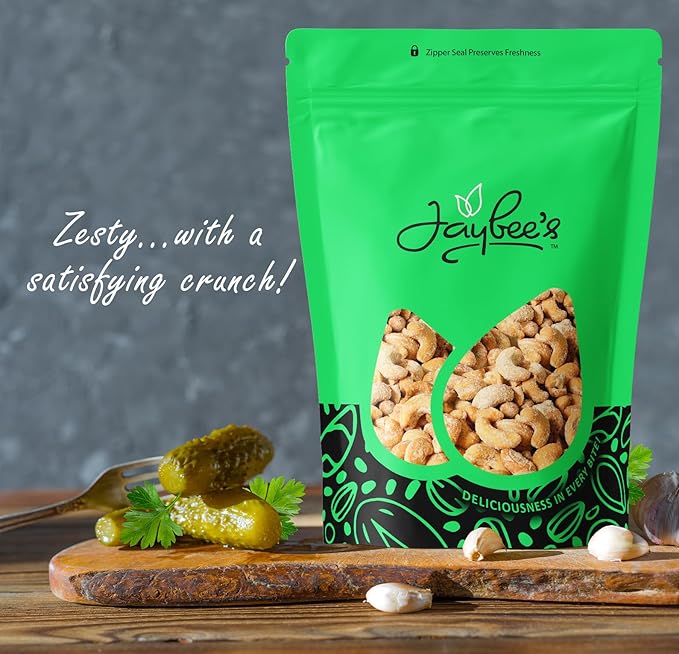 Dill Pickle Cashews 2 Pounds Resealable Pouch | Gourmet Roasted Cashews – Tangy, Savory, and Crunchy Snack – High-Protein, Vegan Friendly – Perfect for Snacking, Gifting, and Meal Prep | Jaybee's Nuts