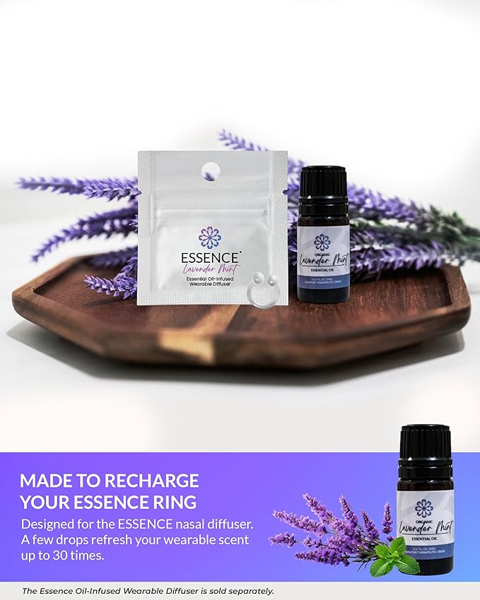 Essence Lavander Mint Essential Oil – 100% Pure & Therapeutic Grade – Perfect for Aromatherapy, Diffusers & Recharging Essence Nasal Diffuser Rings – Natural Stress & Mood Support (5mL)