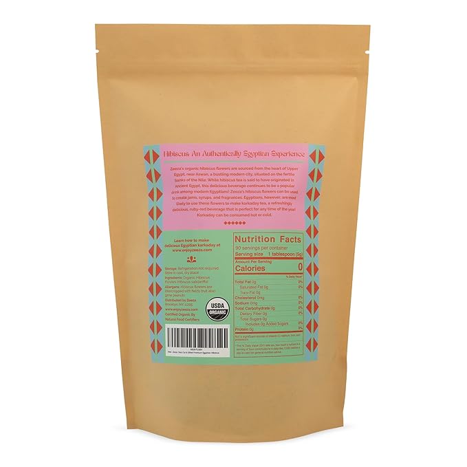 Zeeza Hibiscus Tea, 1LB, Organic Hibiscus Flowers from Egypt - Cut & Sifted - Loose Leaf Tea - Ideal for Agua Fresca, Iced Tea, & Karkadé
