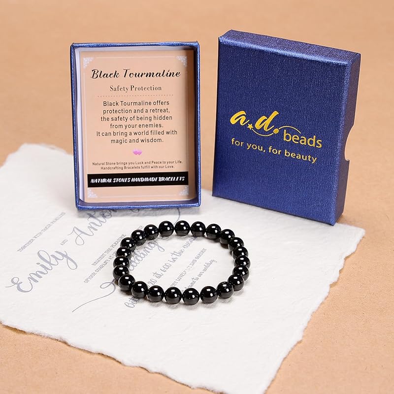 AD Beads Handmade Gemstone Stretch Elastic Bracelet Crystal Healing Reiki Nature's Beauty and Spiritual Essence Unisex (6mm, Black Tourmaline (Best protection))