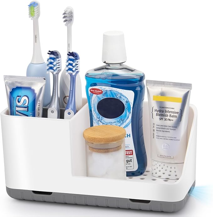 Toothbrush Holders for Bathrooms, Kids Electric Toothbrush and Toothpaste Holder with Drainage, Tooth Brush Holder for Bathroom Countertop Organizer (Grey)