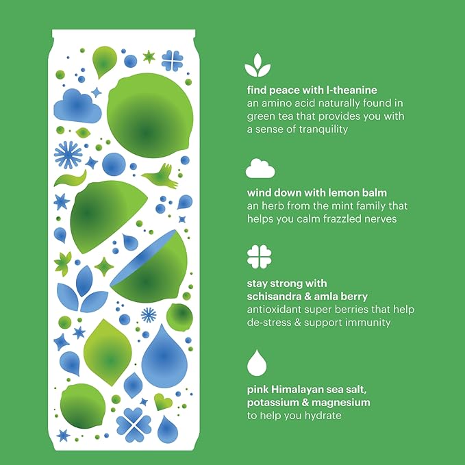 Heywell Sparkling Adaptogenic Water Calm and Restore, Lime Flavor 12 Fluid Ounce (Pack of 12) - Non Caffeinated, Organic, Non GMO, Vegan, Gluten Free, Dairy Free