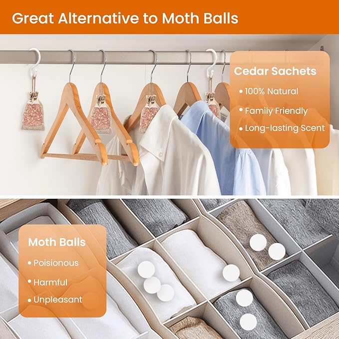 Homode Cedar Sachets for Clothes Storage, Pack of 20 Cedar Chips for Drawers and Closets, Aromatic Cedar Shavings Bags, Red Cedarwood Pouches for Shoes