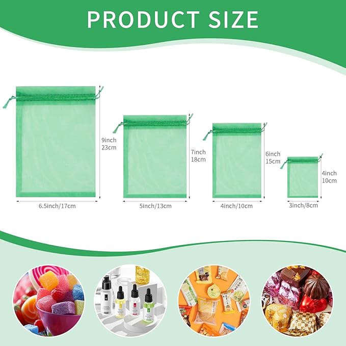 50 Pcs 6x9 Inch Organza Gift Bags, Mesh Bags Drawstring Pouch for Christmas Gift Party Favor (Christmas Green)