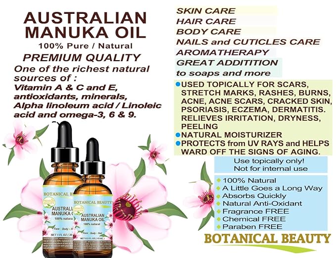 Botanical Beauty MANUKA OIL WILD GROWTH RAW 100% Natural VIRGIN UNREFINED Cold Pressed Carrier Oil. for Skin, Face, Hair, Lip and Nail Care Anti-Aging 0.5 Fl.oz.- 15 ml