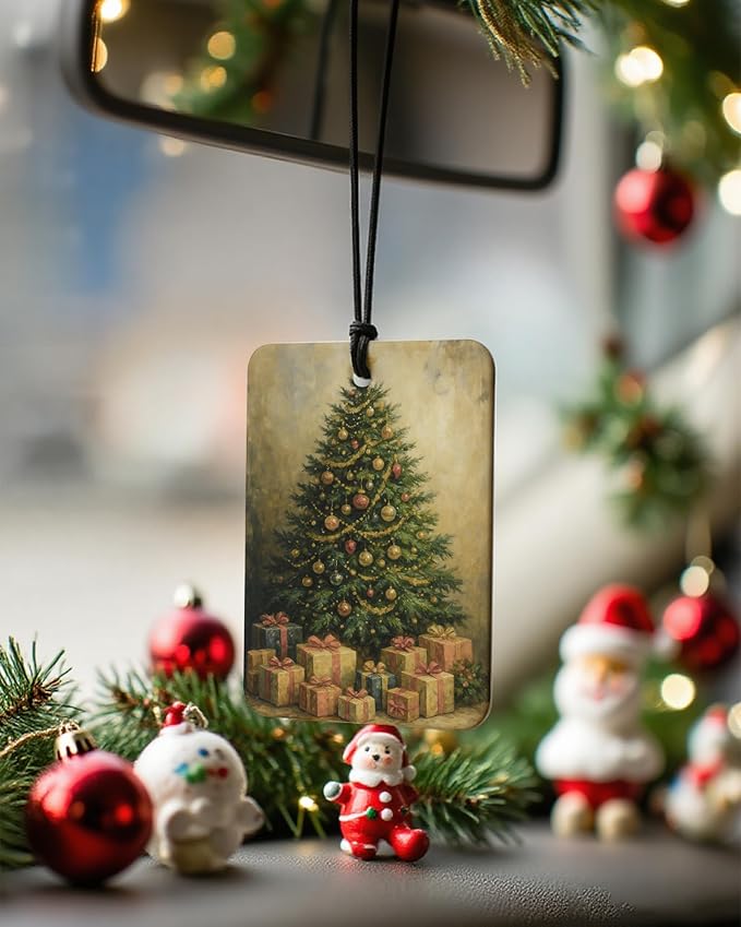Vintage Christmas Berry Car Air Freshener 4 Pcs, Winter Bell Xmas Tree Snowman Santa Hanging Air Freshener for Cars Closet Drawer Books, Rustic Christmas Car Accessories Mirror Decor for Women
