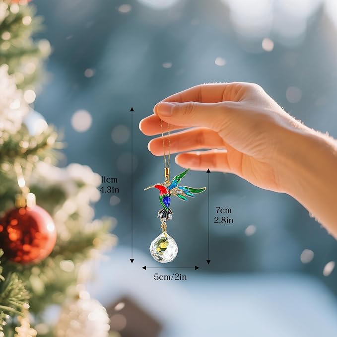 H&D HYALINE & DORA 6 Pcs Hummingbird Hanging Ornaments Christmas Hummingbird Ornaments Clear Crystal Ball Hanging for Christmas Tree Party Home DIY Craft