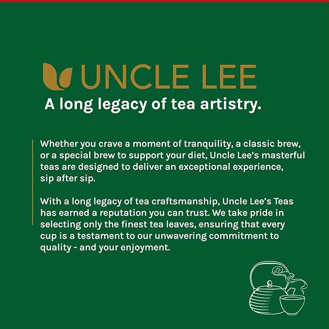 Uncle Lee's Organic Green Tea Bags 2-Pack, 106-Count Super Packs – Bright & Refreshing, Lightly Caffeinated Bulk Tea for Home, Office, Camping