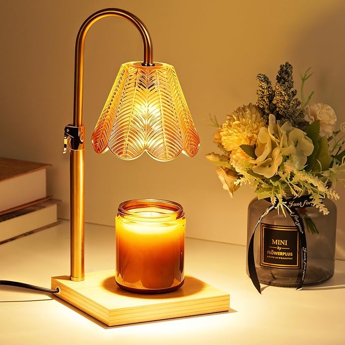 Candle Warmer Lamp with Timer Dimmer, Height Adjustable Fragrance Candle Warmer for Bedroom, Birthday Gifts for Mom Friend Sister, Vintage Aesthetic Style Home Decor (Flower Lampshade)