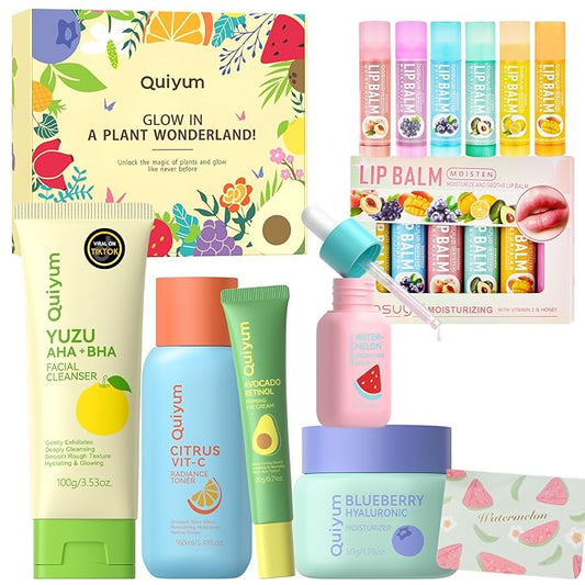 Fruit Skincare, Skin Care Gift Sets, Skin Care for Teens 10-12, with Lip Balm *6, Facial Cleanser, Toner, Serum, Eye & Face Cream, Nourishing, Hydration, Glow Up, Trendy Stuff