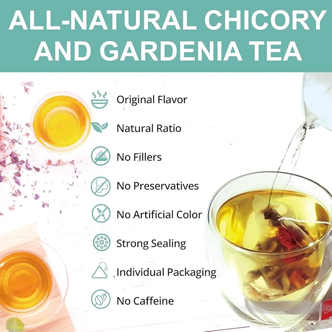 Chicory And Gardenia Tea Bags, Kidney and Liver Tea, Chicory Root Chinese Herbal Tea With Gardenia, Licorice, Mulberry Leaf & More, 8 Natutal Ingredients, Kidney Cleanse Detox Tea for Men & Women (2 Pack(50 pcs))