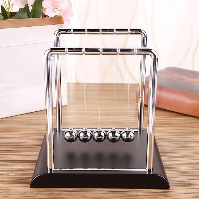 Newton's Cradle Swinging Balls, Balance Pendulum with Black Base, Fun Science Physics Toy, Calm Down Fidget Accessory, Desk Stress Relief Toy, Office Decoration (Large Black)