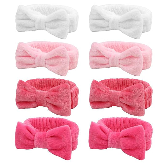 8 Pack Spa Headband for Washing Face,Pink Skincare Headband Set for Women Girls Cute Bow Headbands for Makeup Skin Care Head bands Sleepover Party Supplies for Girl