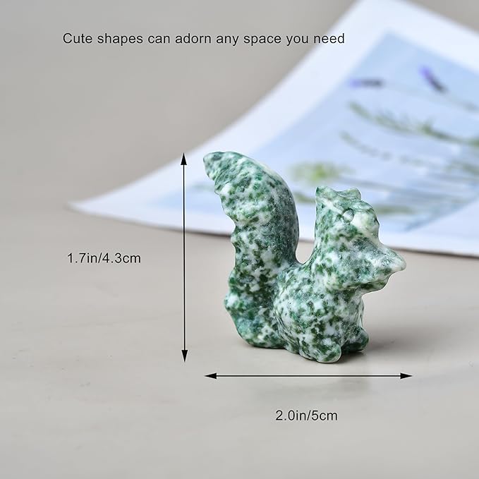 Qinghai Emerald Squirrel Crystal Healing Stone Spiritual Meditation Pocket Figurine Statue Natural Gemston Hand Carved Polished Home Room Office Desk Decoration Gift Collect