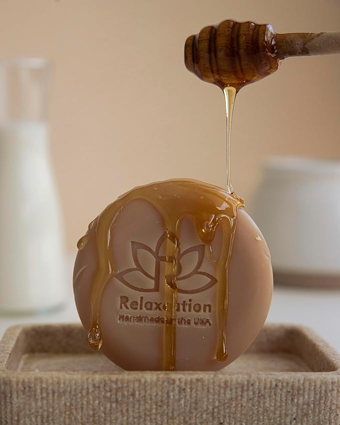 100% Natural Goat Milk Soap Bar with Real Raw Honey and Coconut Oil and Olive Oil - Mild and Soft Cold Process Soap Bar Handmade in USA (Goat Milk Honey)