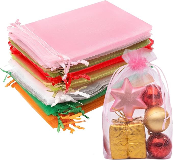 50 Pcs Mixed Color Organza Bags 4x6 Inch, Small Mesh Bags Drawstring Small Gift Bag Pouch Bag for Wedding Party Favor Christmas