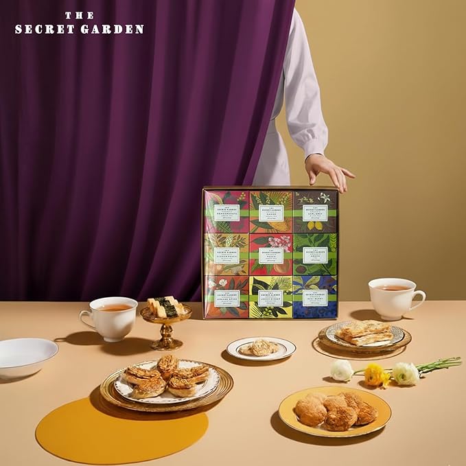 Life Plus Style Gourmet Secret Garden Tea Samplers Gift Box Set Premium Organic 90 Tea Bags Fruit Herbal Green & Black Tea Assorted Variety Pack of 9 Flavors for Tea Lovers Women Men & Coworker Gifts